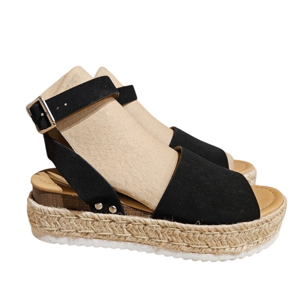 Soda Black Espadrille Wedge Sandals - Picture 7 of 7